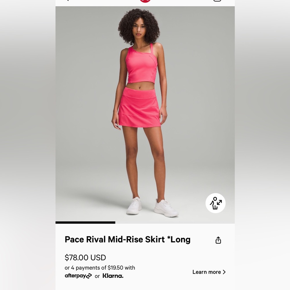 Lululemon Pace Rival Skirt Mid Rise Long in Sonic Pink